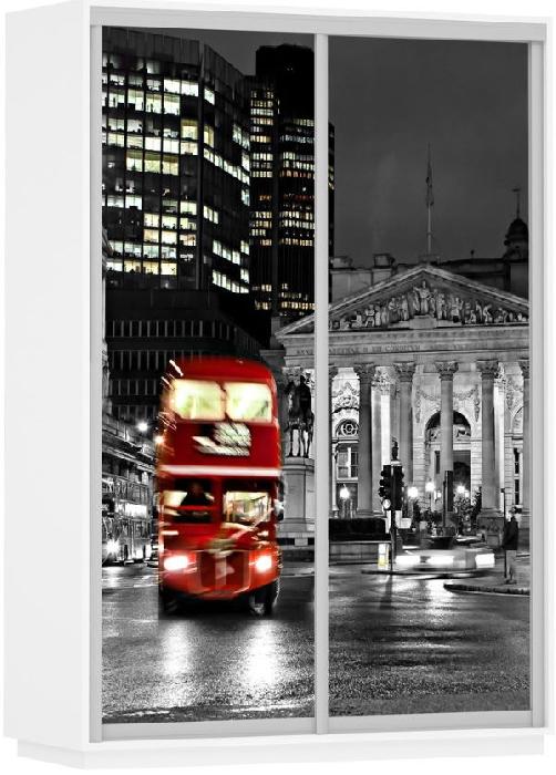 Шкаф-купе Экспресс Дуо Фото (1,2х0,6х2,4 - 2 двери) (Материал дверей:лдсп, цвет дверей:фотопечать ночной лондон, цвет каркаса:белый снег (Мебельная компания Е1) )