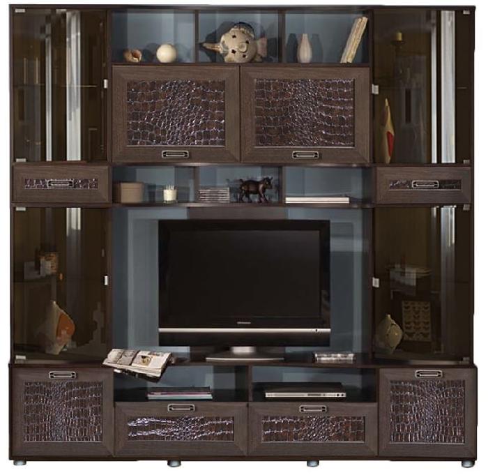 Гостиная Аллегро вар.№4 экокожа (венге linum, венге линум (linum)-кайман (caiman) коричневый,(Диал))