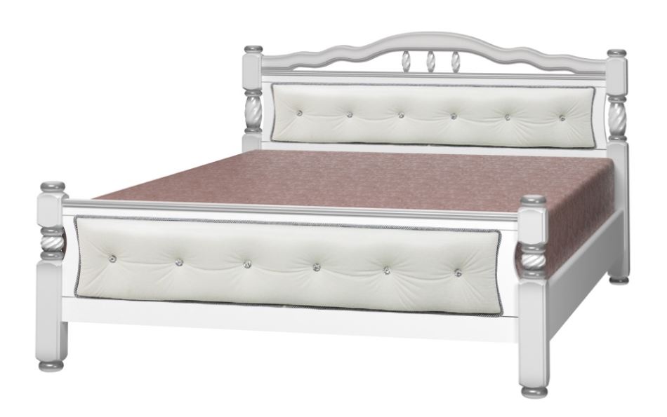 Фото Кровать двуспальная Карина-11 (СМ 140х200) с элементами светлой экокожи, без основания с универсальн от производителя Браво-мебель в Саках по цене 22&nbsp;910 ₽