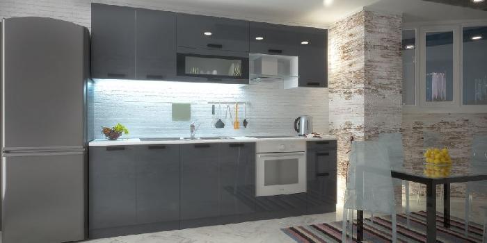 Кухня Аляска стол-рабочий Н-82 (белый, серый лед глянец,(Леко))