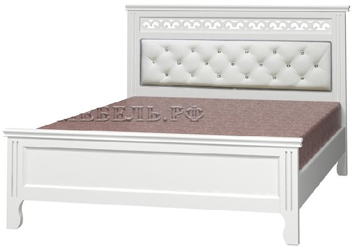 Кровать двуспальная Грация (СМ 140х200) без основания с универсальными царгами ( 140х200 , дерево/МДФ/экокожа , античный белый , без подъемного мех. , без ящиков , без матраса (Браво-мебель) )